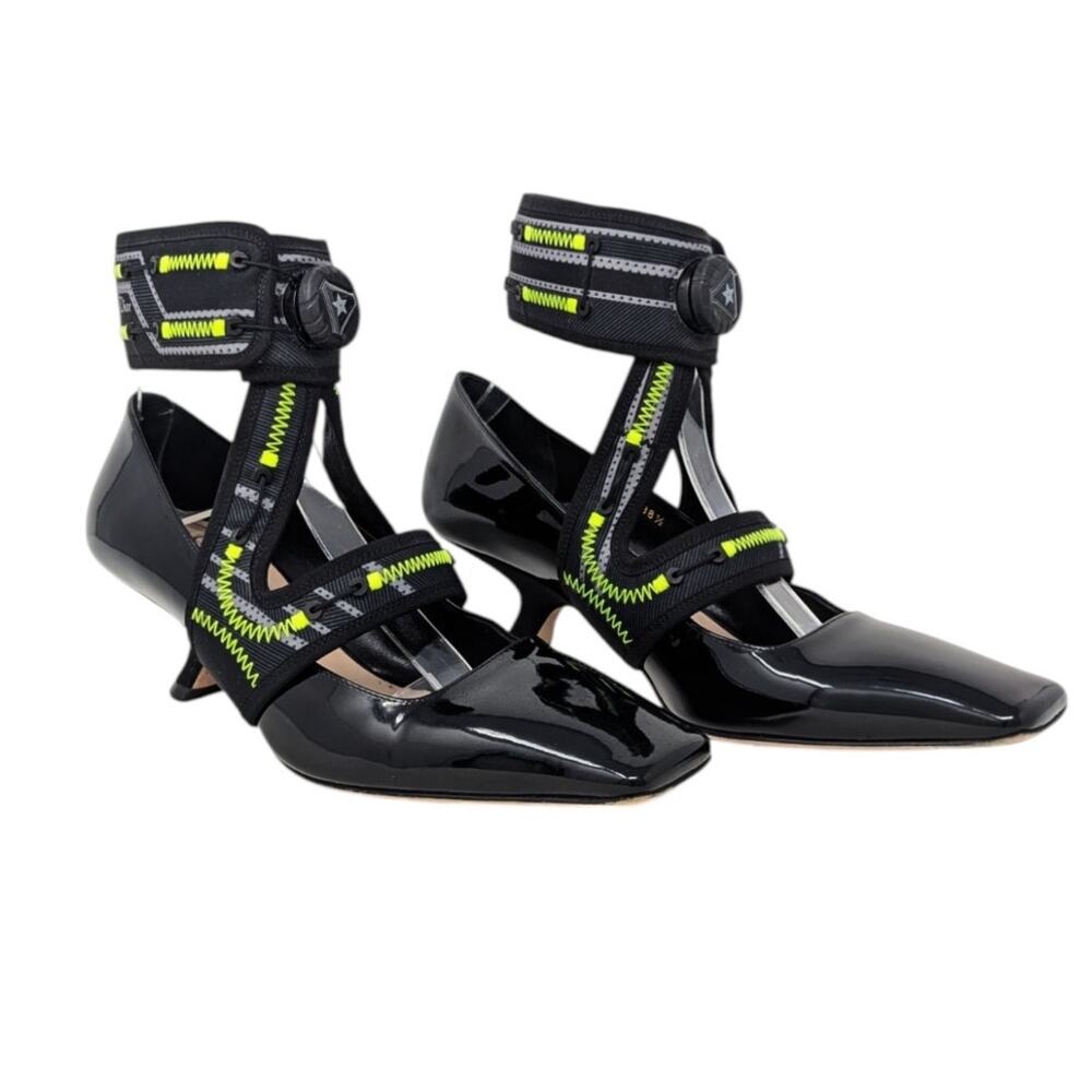 Dior Roger Vivier Black Patent Logo Strap Heels 38.5
